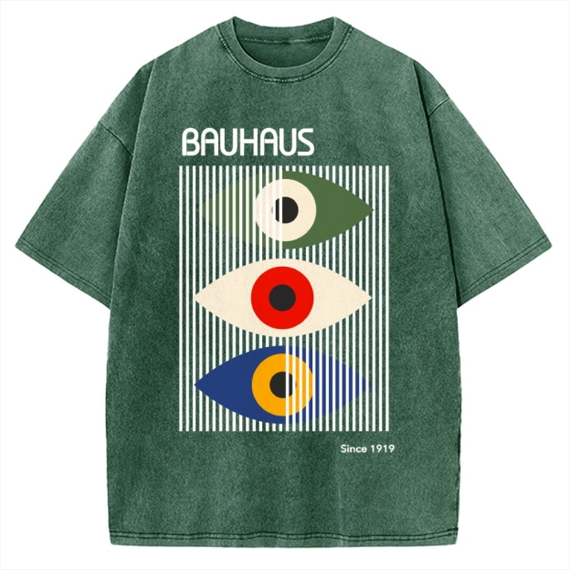 Unisex Bauhaus Art Eye Printed Washed T-shirt