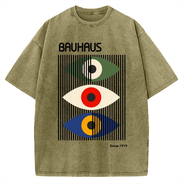 Unisex Bauhaus Art Eye Printed Washed T-shirt