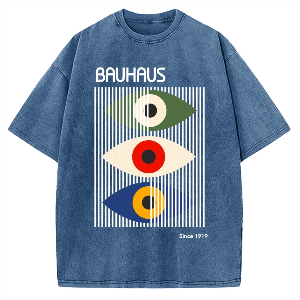 Unisex Bauhaus Art Eye Printed Washed T-shirt