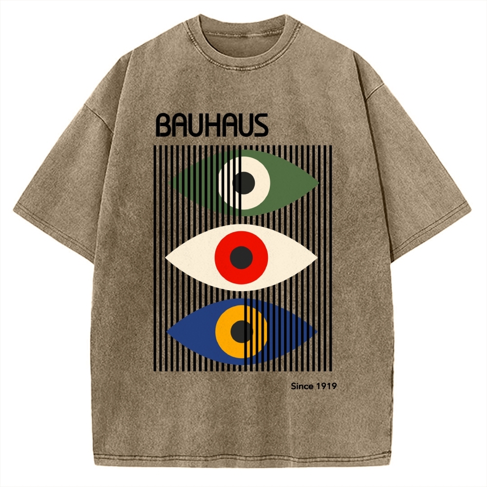 Unisex Bauhaus Art Eye Printed Washed T-shirt