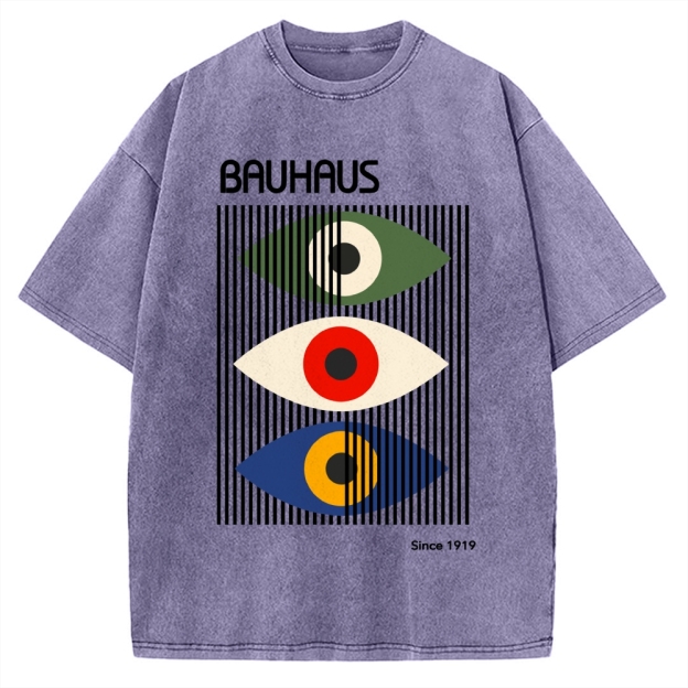 Unisex Bauhaus Art Eye Printed Washed T-shirt