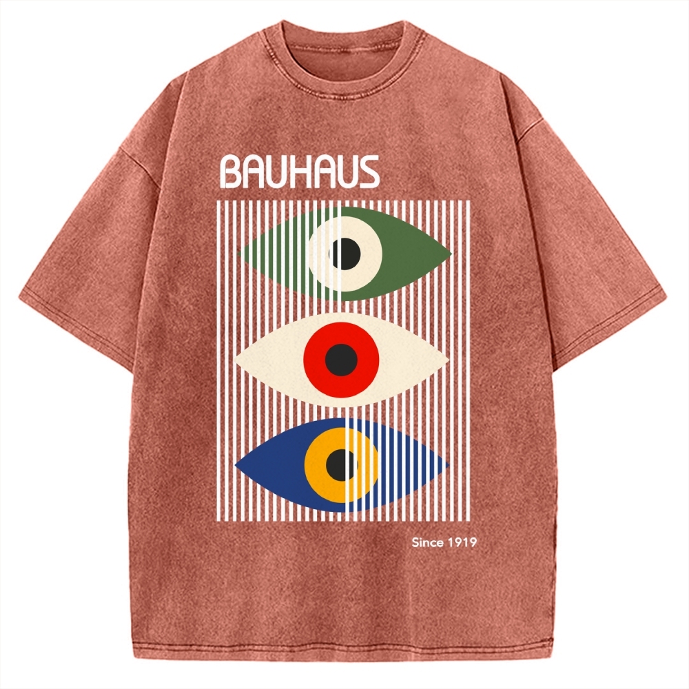 Unisex Bauhaus Art Eye Printed Washed T-shirt