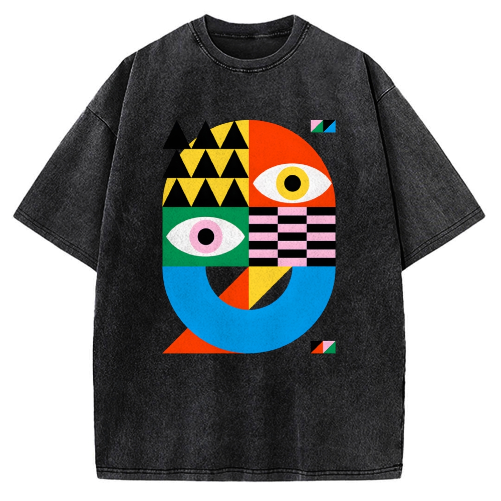 Unisex Bauhaus Art Eye Printed Washed Tee