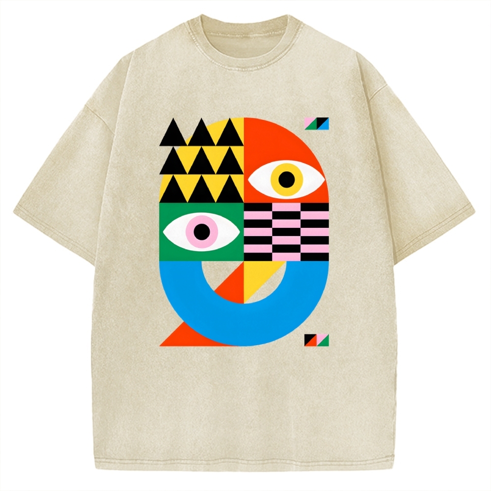 Unisex Bauhaus Art Eye Printed Washed Tee
