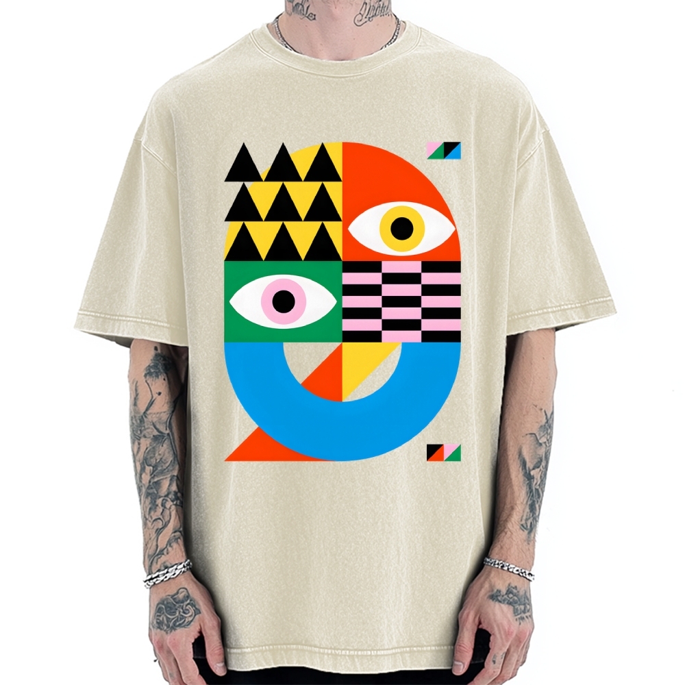 Unisex Bauhaus Art Eye Printed Washed Tee
