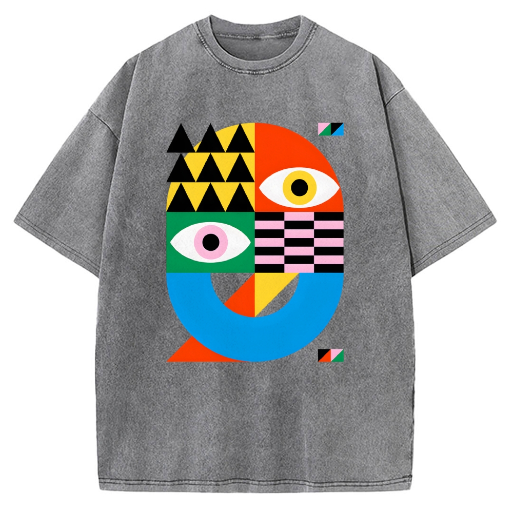Unisex Bauhaus Art Eye Printed Washed Tee