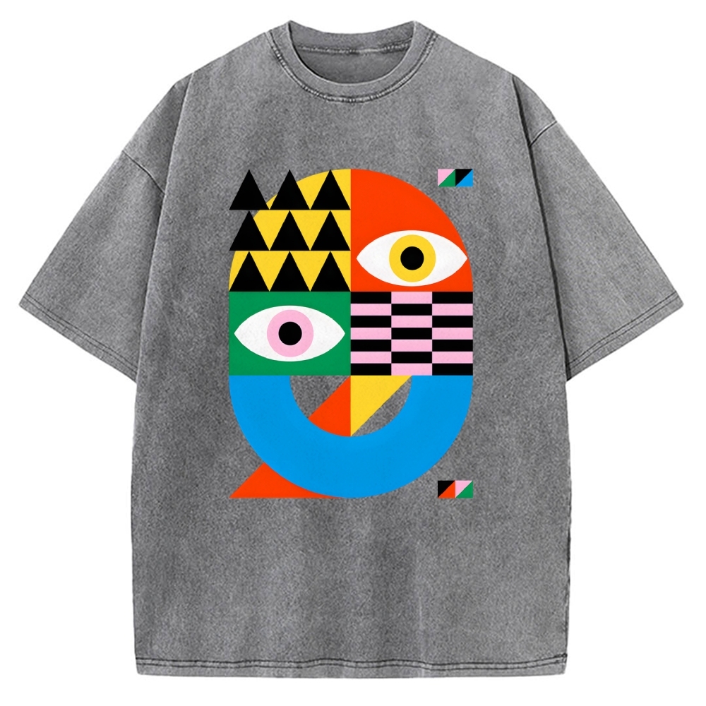 Unisex Bauhaus Art Eye Printed Washed Tee