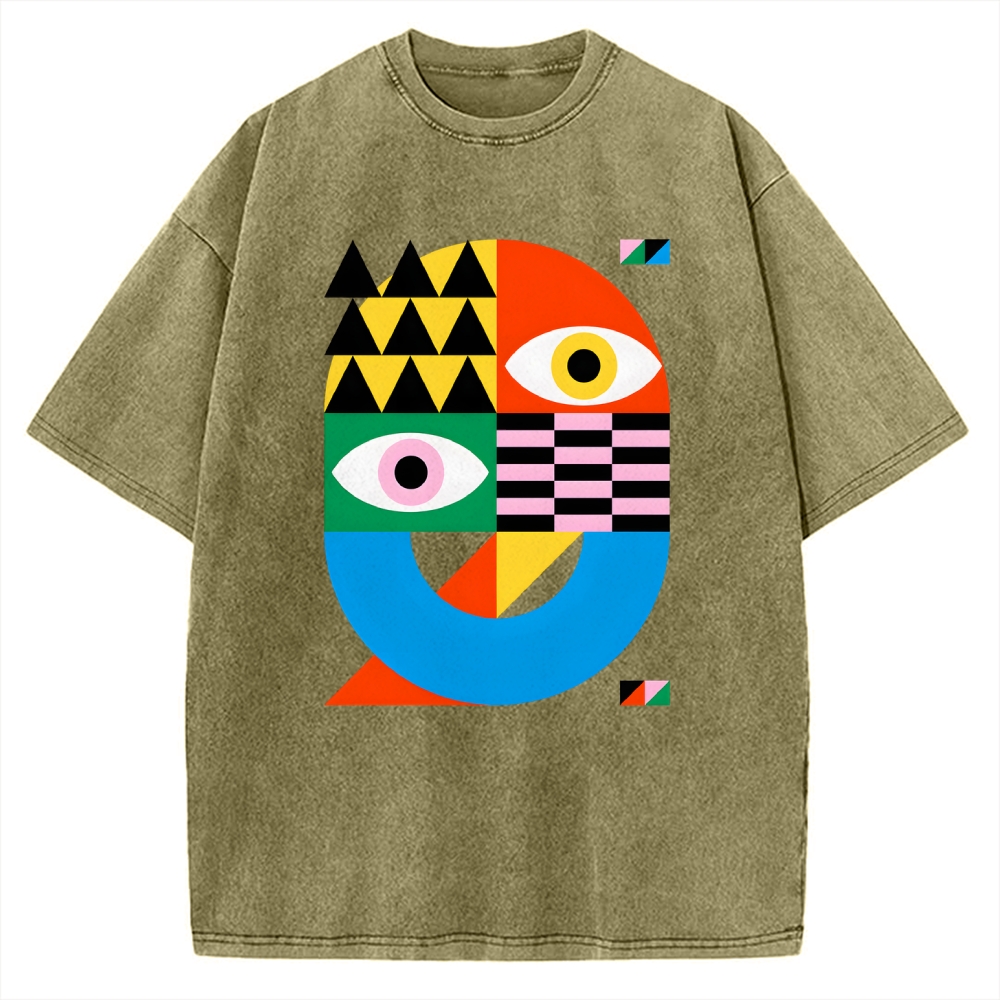 Unisex Bauhaus Art Eye Printed Washed Tee