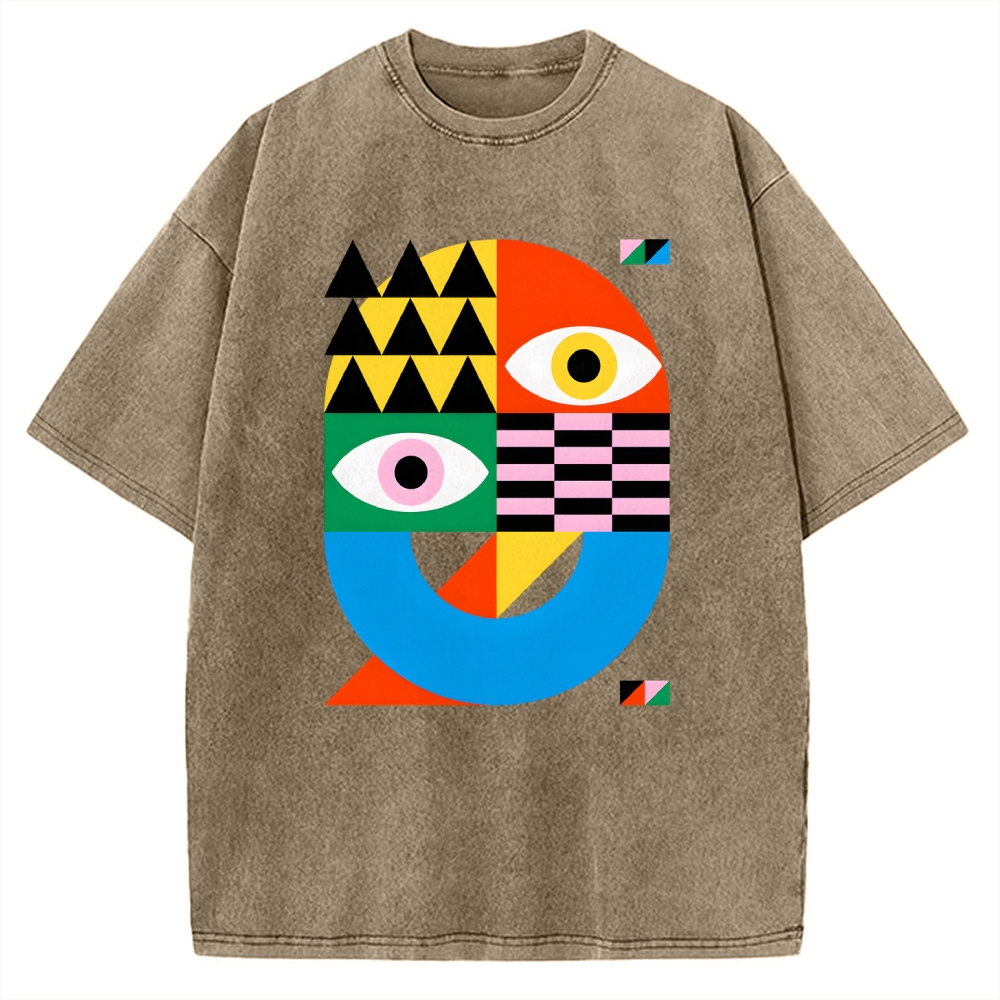 Unisex Bauhaus Art Eye Printed Washed Tee