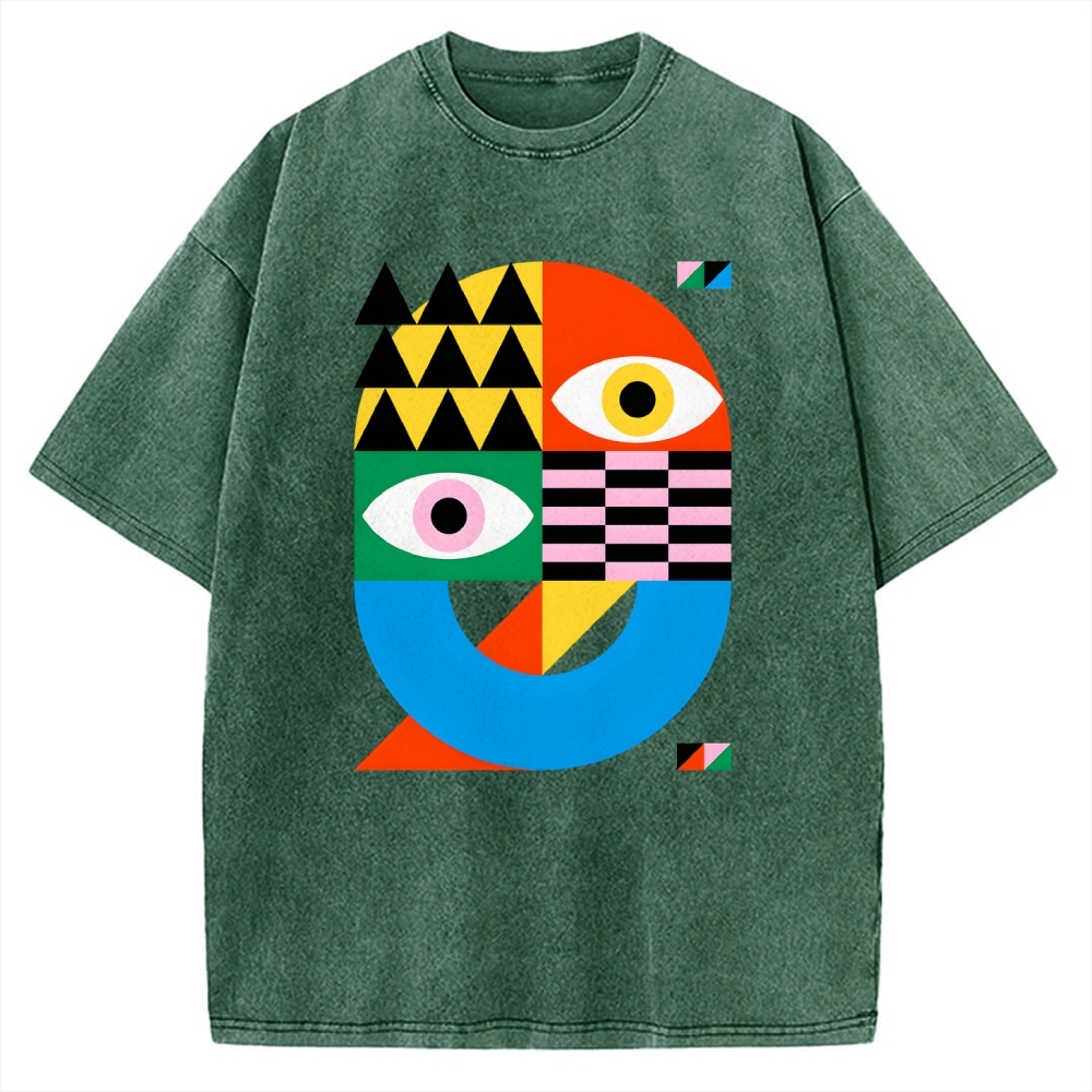 Unisex Bauhaus Art Eye Printed Washed Tee