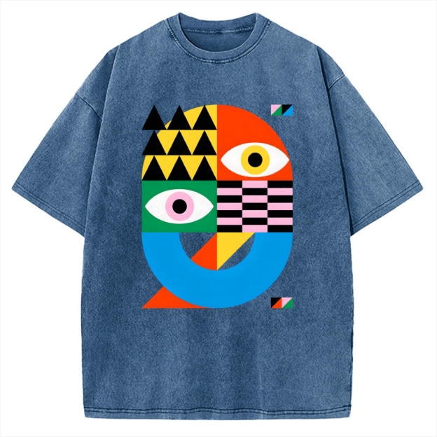 Unisex Bauhaus Art Eye Printed Washed Tee