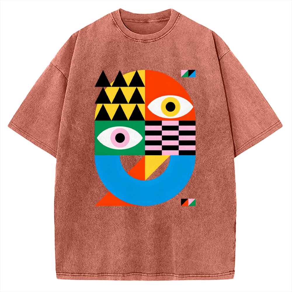 Unisex Bauhaus Art Eye Printed Washed Tee