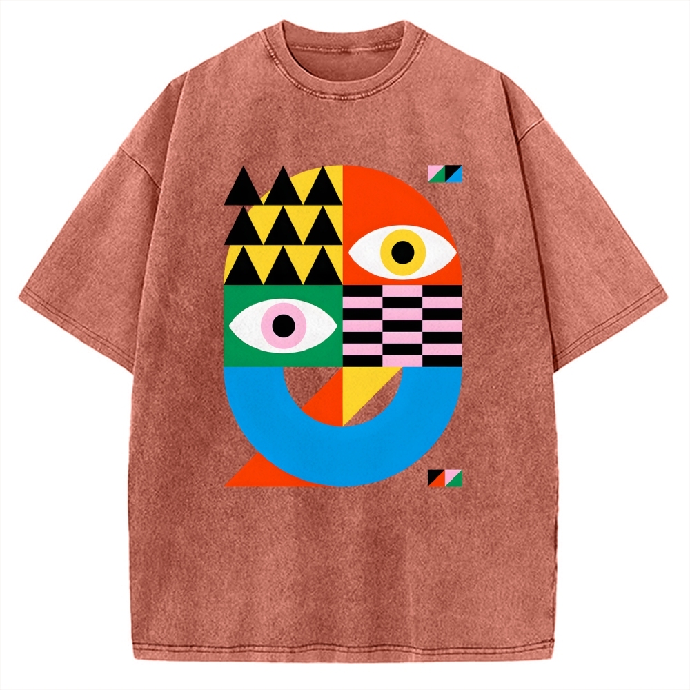 Unisex Bauhaus Art Eye Printed Washed Tee