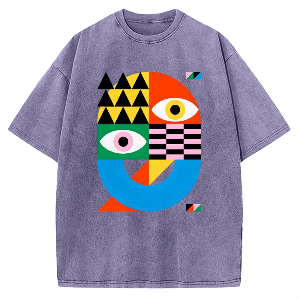 Unisex Bauhaus Art Eye Printed Washed Tee