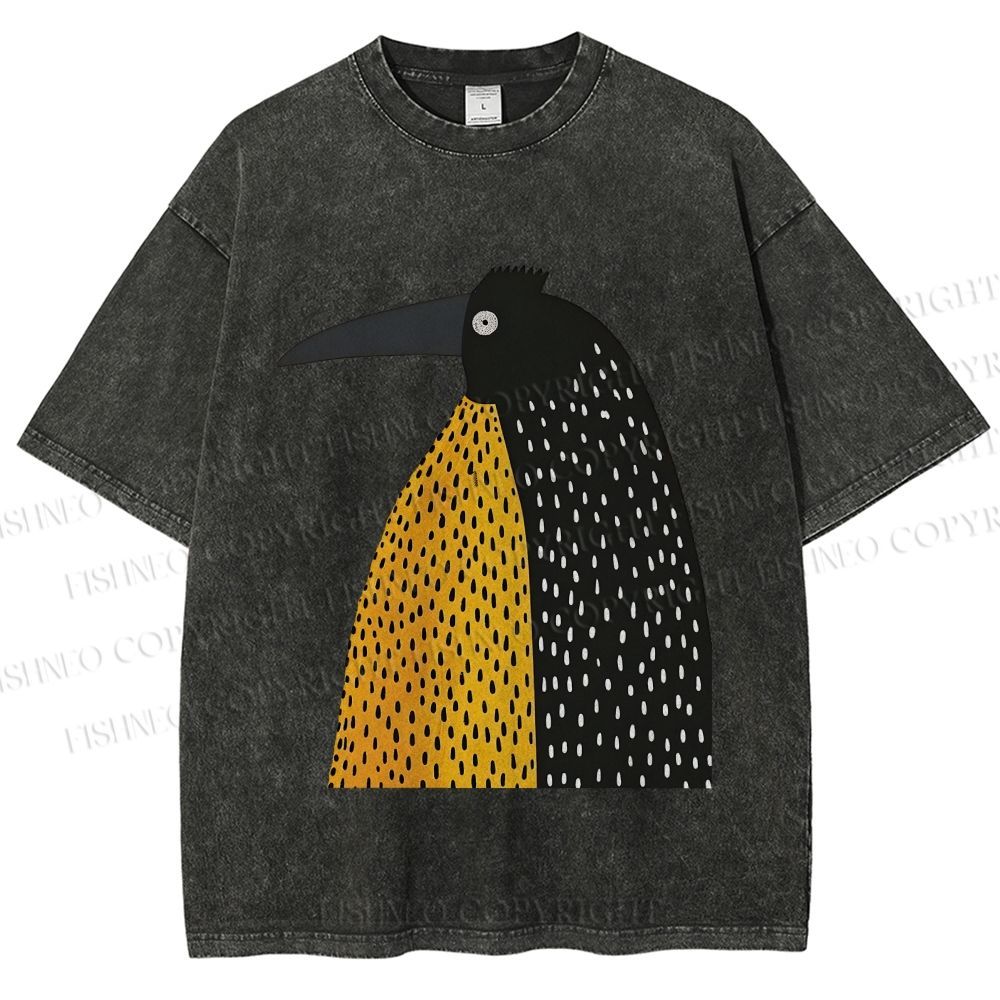 Unisex Minimal Split Dot Bird Printed Washed Tee