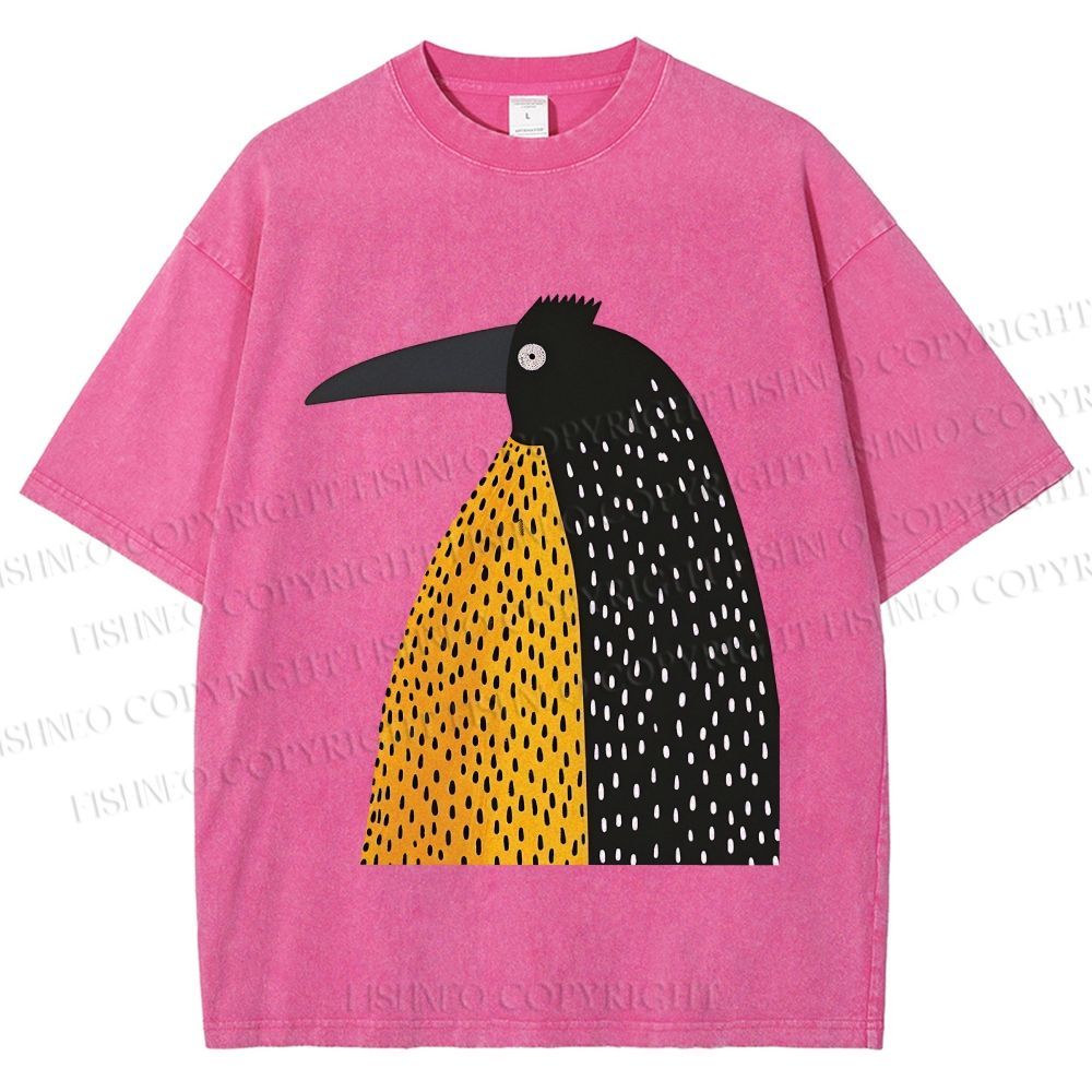 Unisex Minimal Split Dot Bird Printed Washed Tee