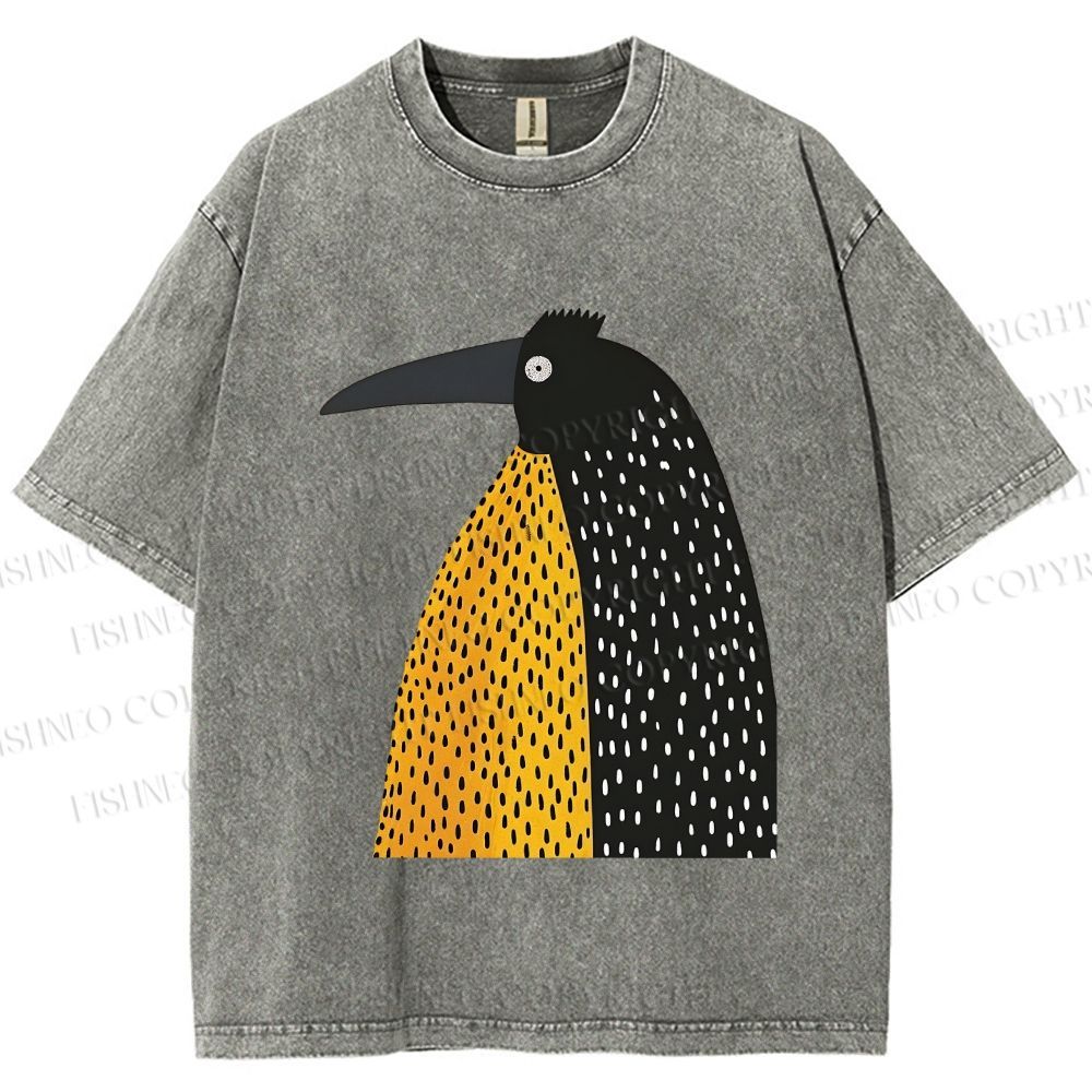 Unisex Minimal Split Dot Bird Printed Washed Tee