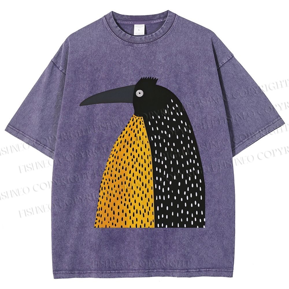 Unisex Minimal Split Dot Bird Printed Washed Tee