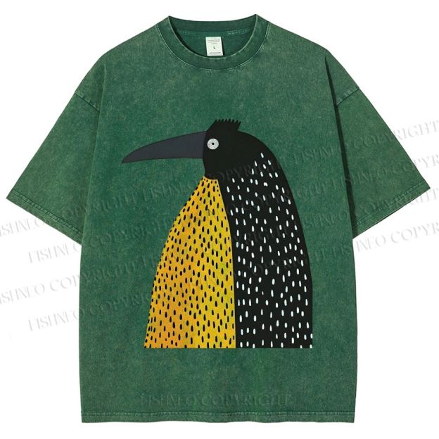 Unisex Minimal Split Dot Bird Printed Washed Tee