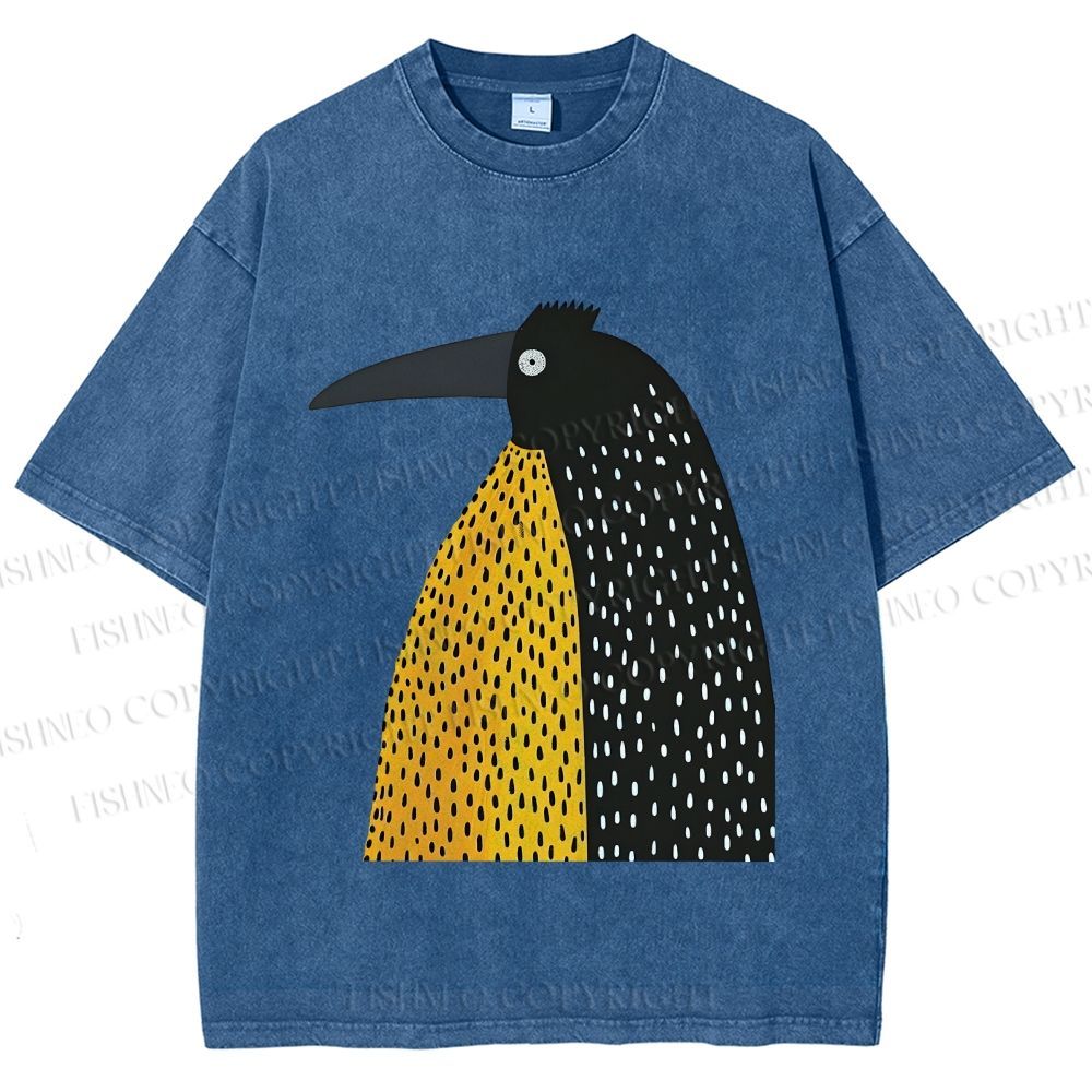 Unisex Minimal Split Dot Bird Printed Washed Tee