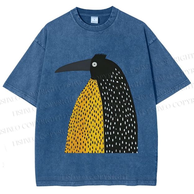Unisex Minimal Split Dot Bird Printed Washed Tee