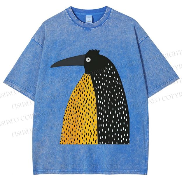 Unisex Minimal Split Dot Bird Printed Washed Tee