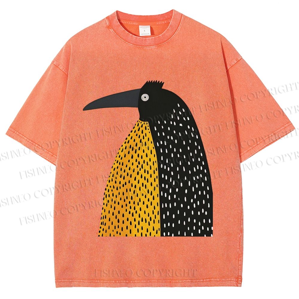 Unisex Minimal Split Dot Bird Printed Washed Tee