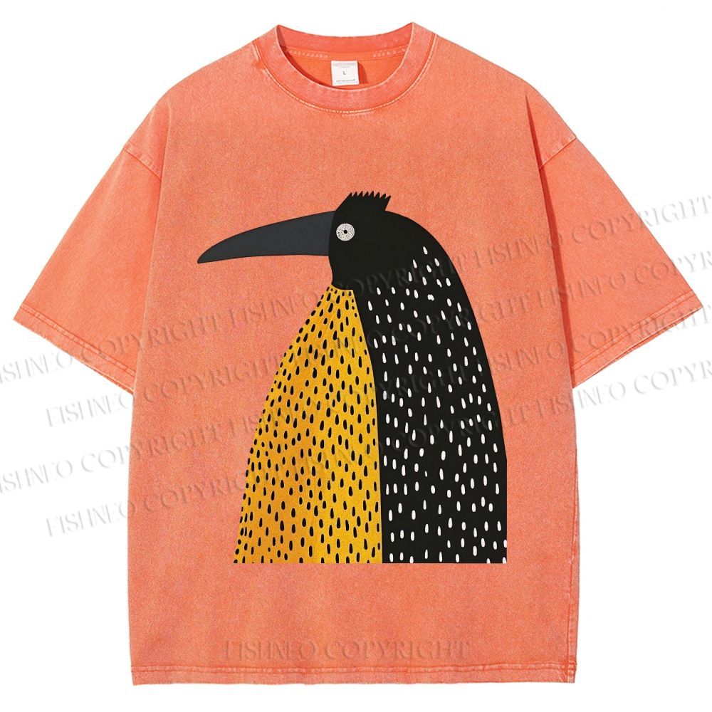 Unisex Minimal Split Dot Bird Printed Washed Tee