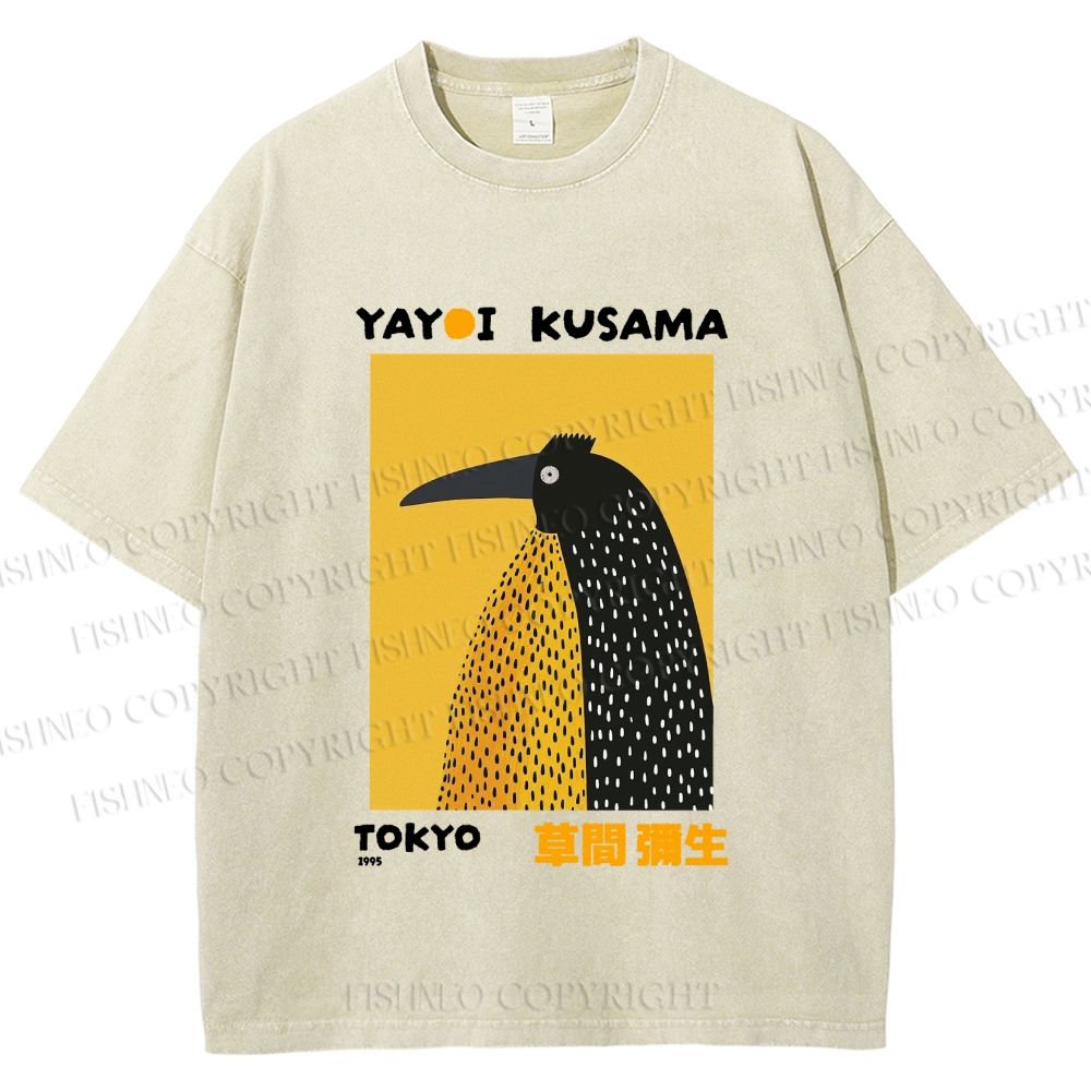 Unisex Half-Split Dot Bird Printed Washed Tee