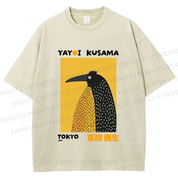 Unisex Half-Split Dot Bird Printed Washed Tee