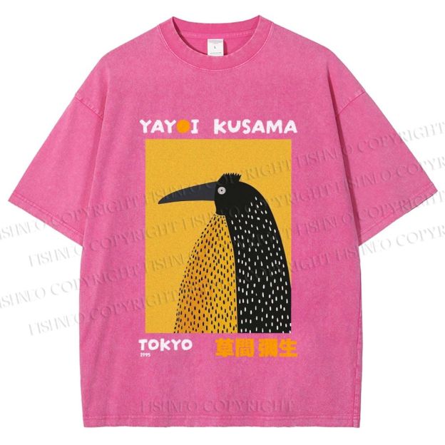 Unisex Half-Split Dot Bird Printed Washed Tee