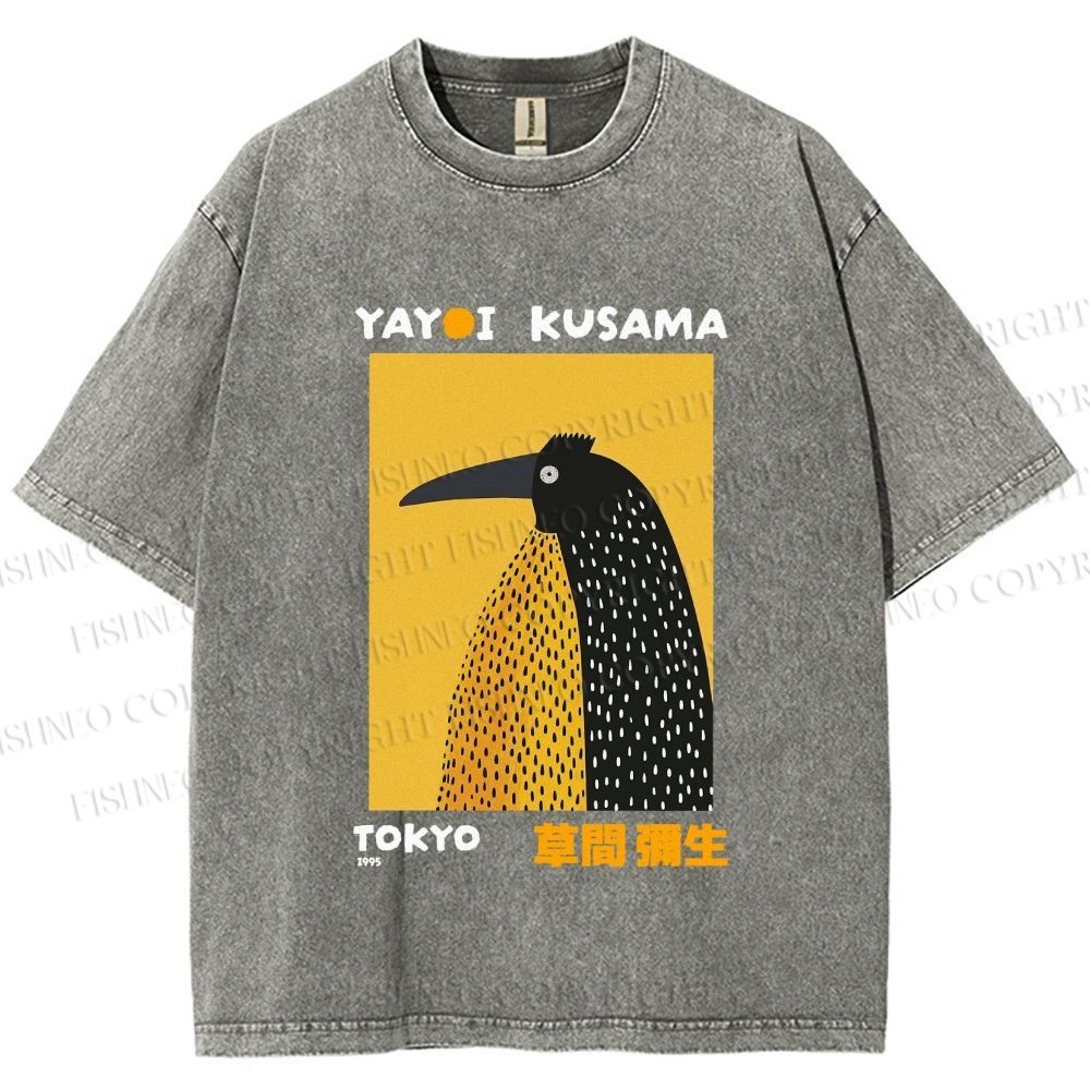 Unisex Half-Split Dot Bird Printed Washed Tee