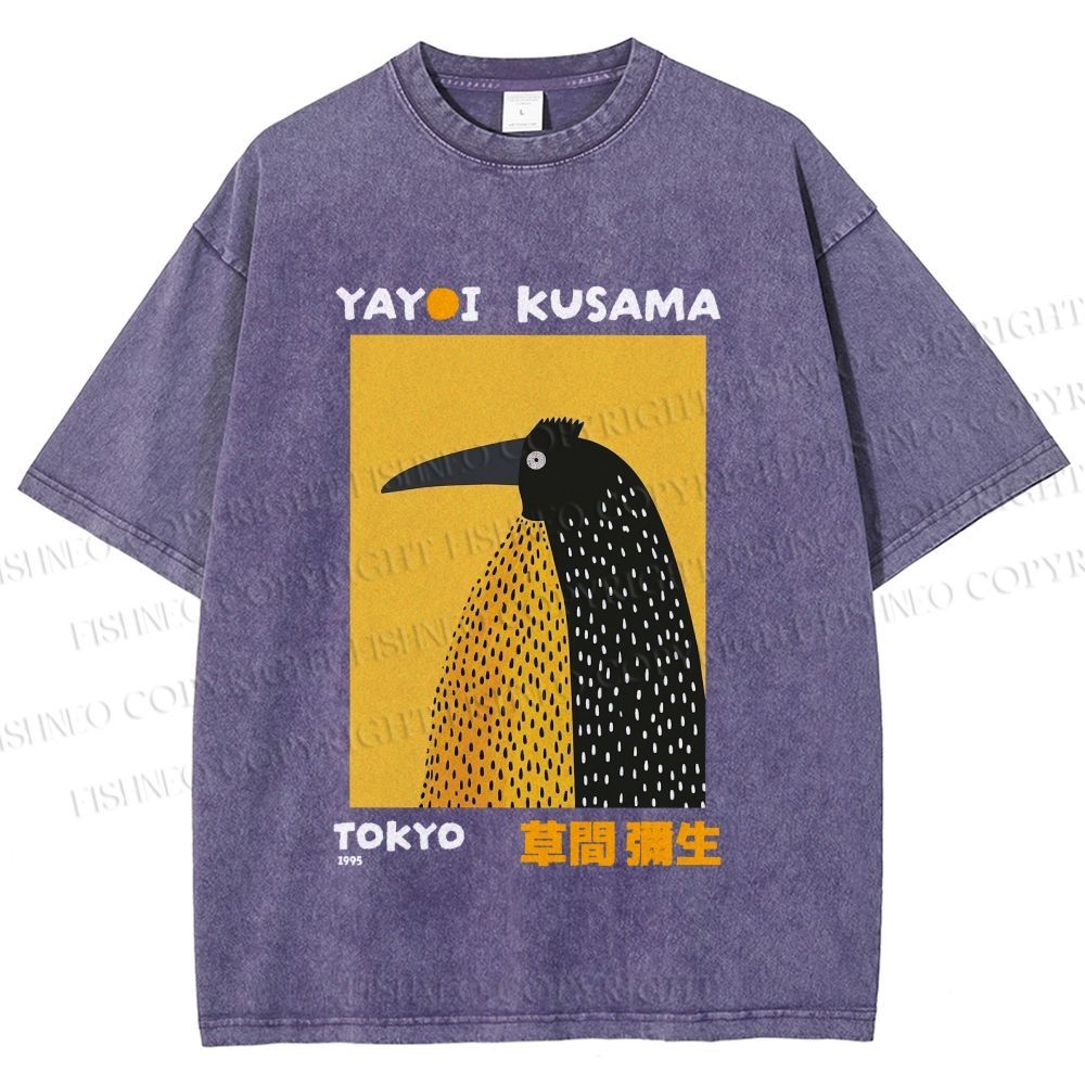 Unisex Half-Split Dot Bird Printed Washed Tee