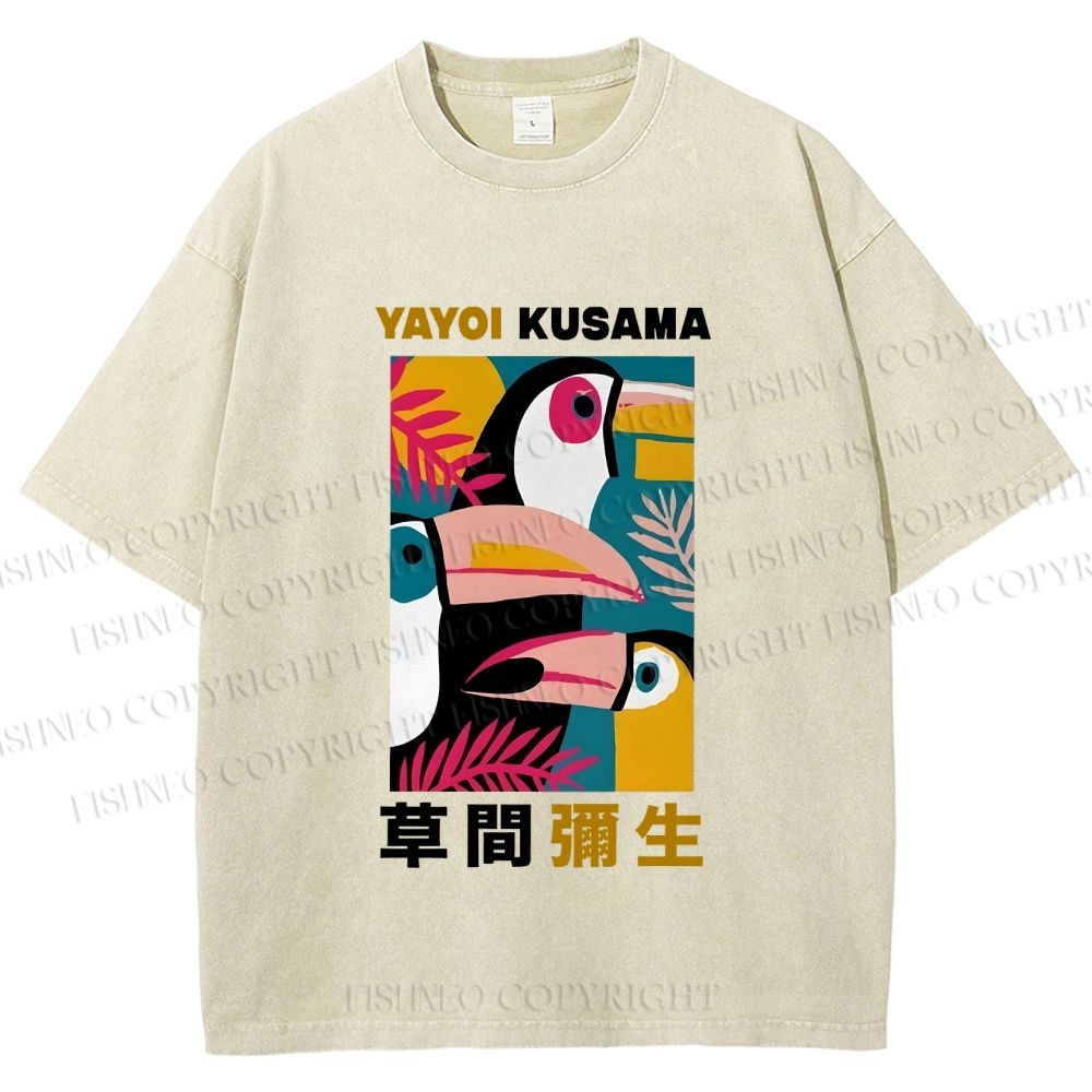 Unisex Tropical Geometric Toucans Printed Washed Tee