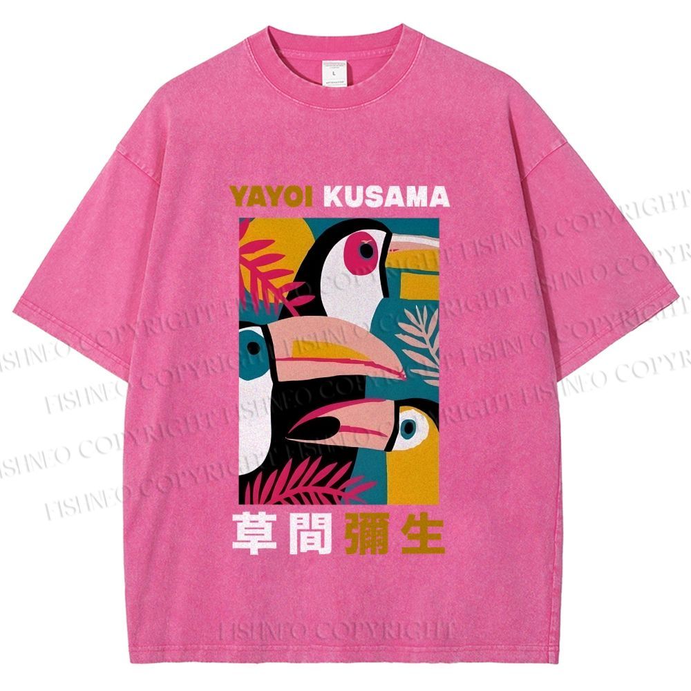 Unisex Tropical Geometric Toucans Printed Washed Tee