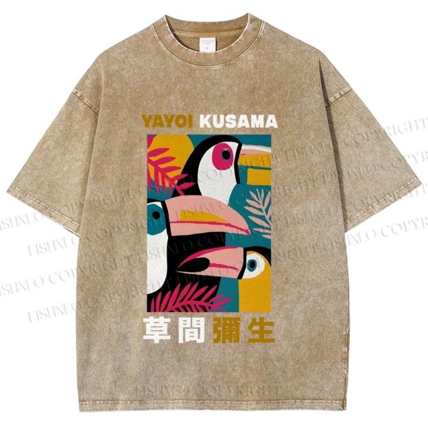 Unisex Tropical Geometric Toucans Printed Washed Tee