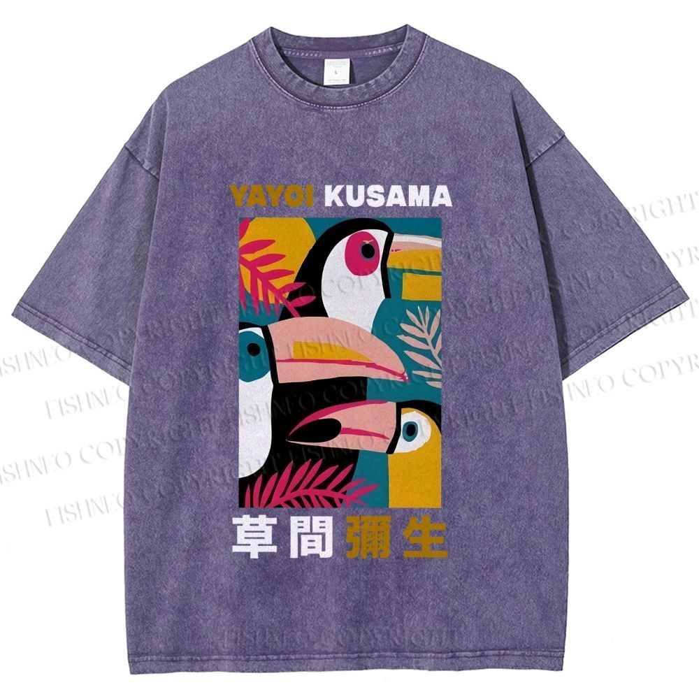 Unisex Tropical Geometric Toucans Printed Washed Tee
