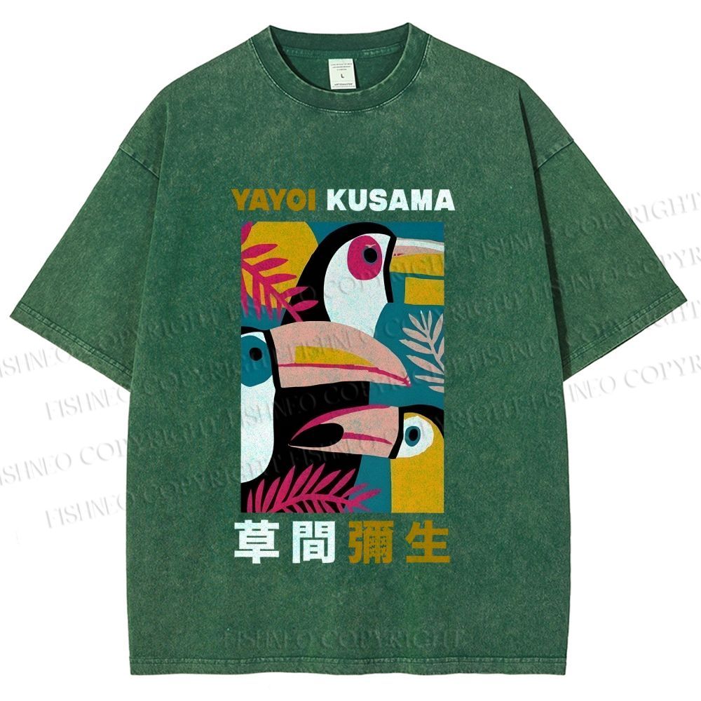 Unisex Tropical Geometric Toucans Printed Washed Tee