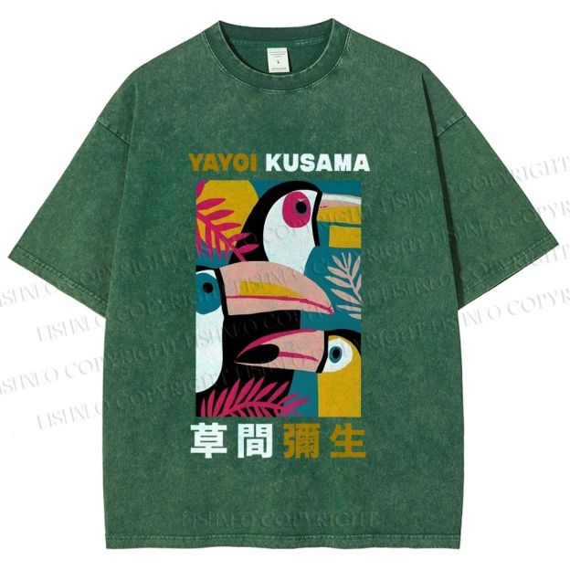 Unisex Tropical Geometric Toucans Printed Washed Tee