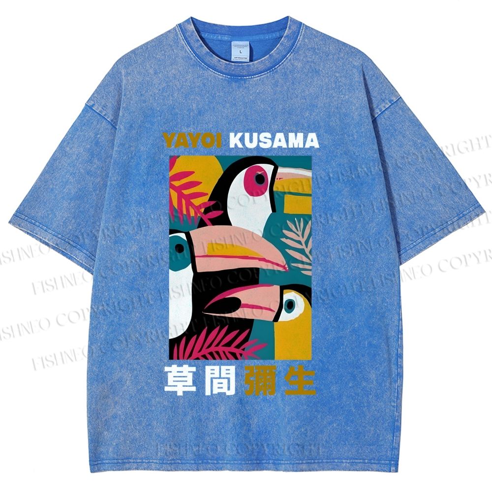 Unisex Tropical Geometric Toucans Printed Washed Tee