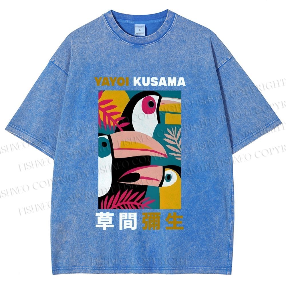 Unisex Tropical Geometric Toucans Printed Washed Tee