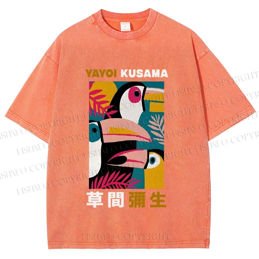 Unisex Tropical Geometric Toucans Printed Washed Tee