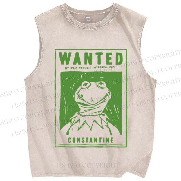 Unisex Wanted For Frog Printed Washed Tank Top