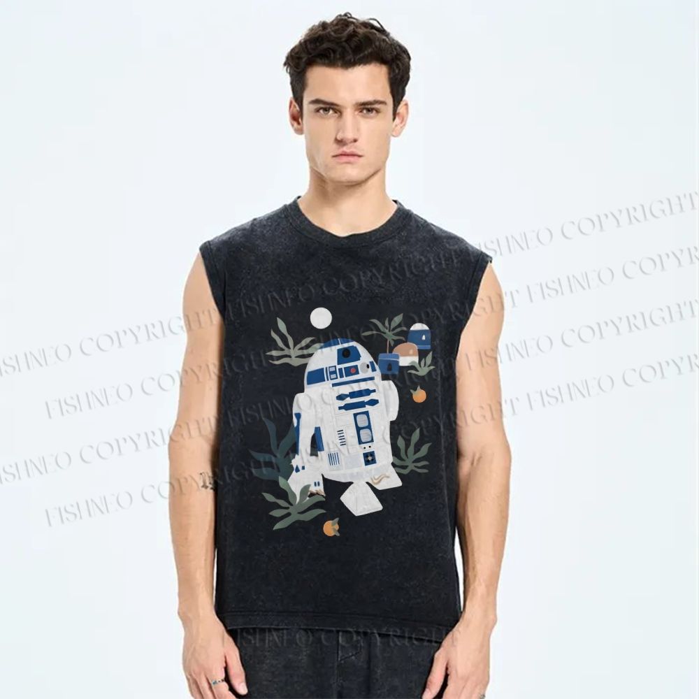 Unisex Star Wars R2-D2 Printed Washed Tank Top