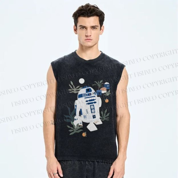 Unisex Star Wars R2-D2 Printed Washed Tank Top