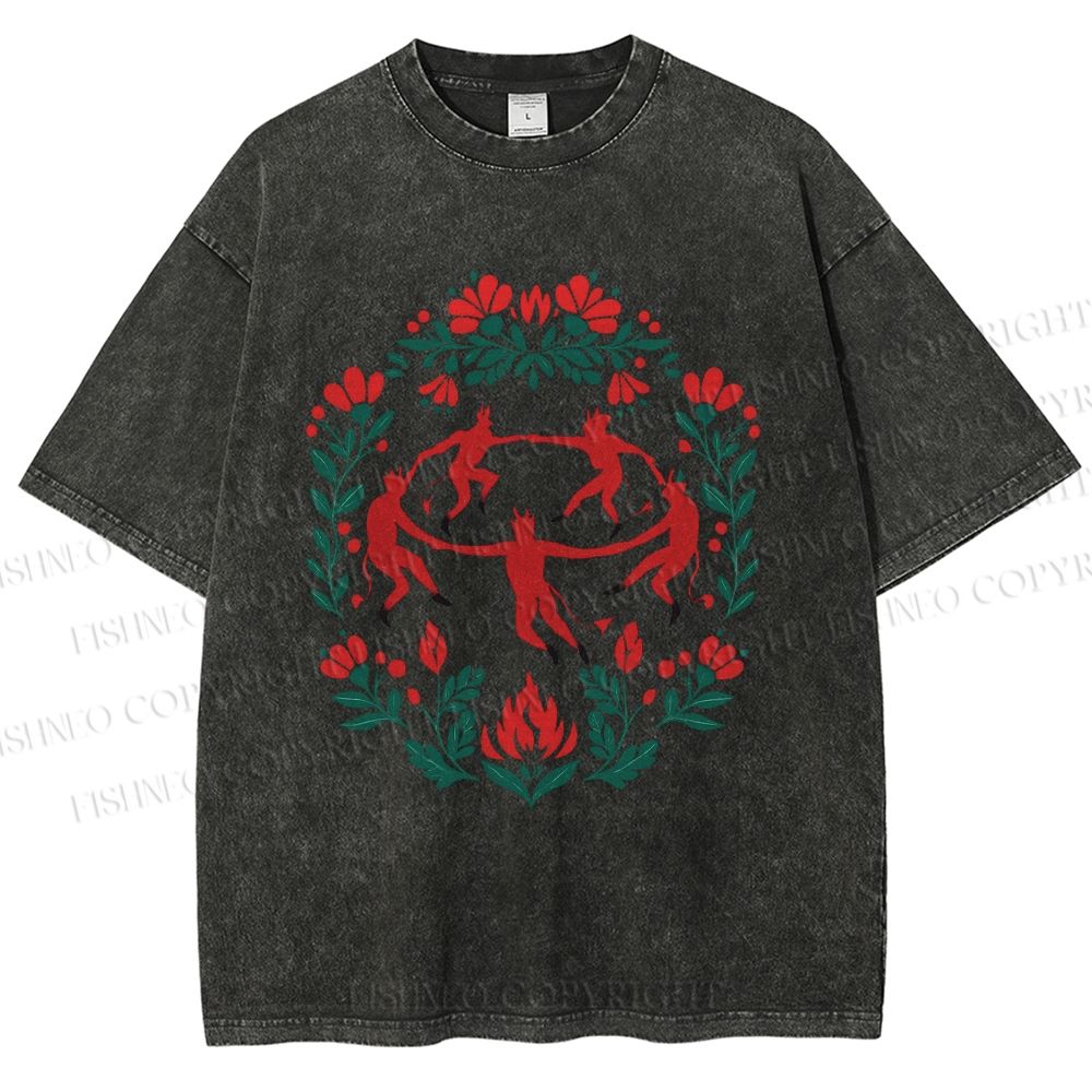 Unisex Flowers Devil Dancer Printed Washed Tee