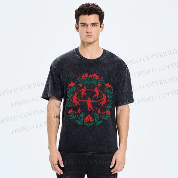 Unisex Flowers Devil Dancer Printed Washed Tee
