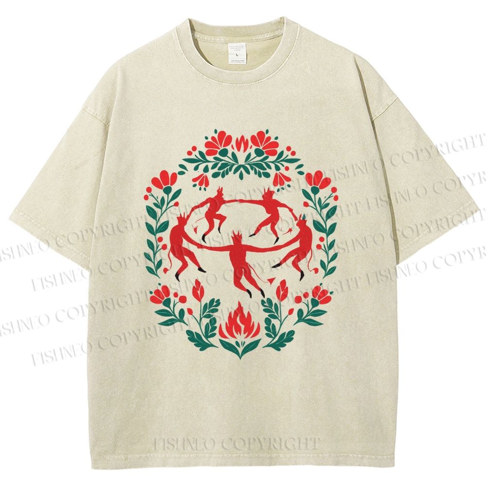 Unisex Flowers Devil Dancer Printed Washed Tee