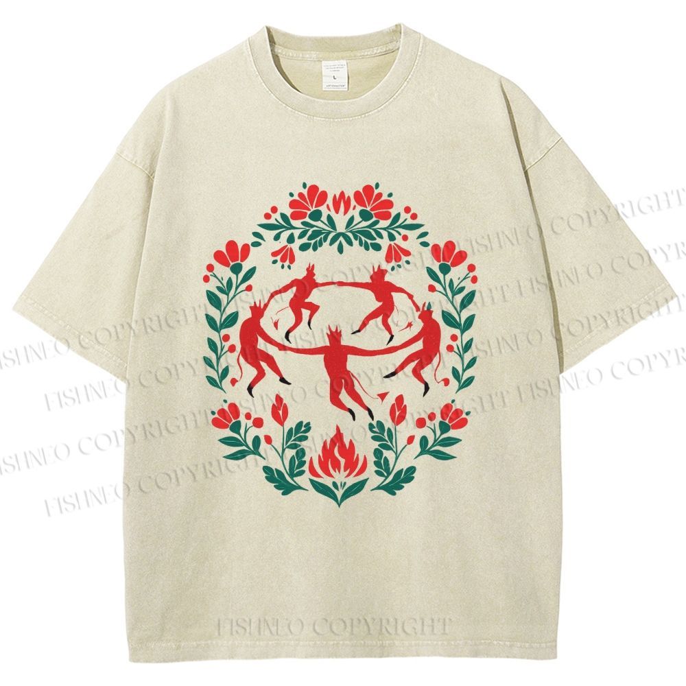 Unisex Flowers Devil Dancer Printed Washed Tee