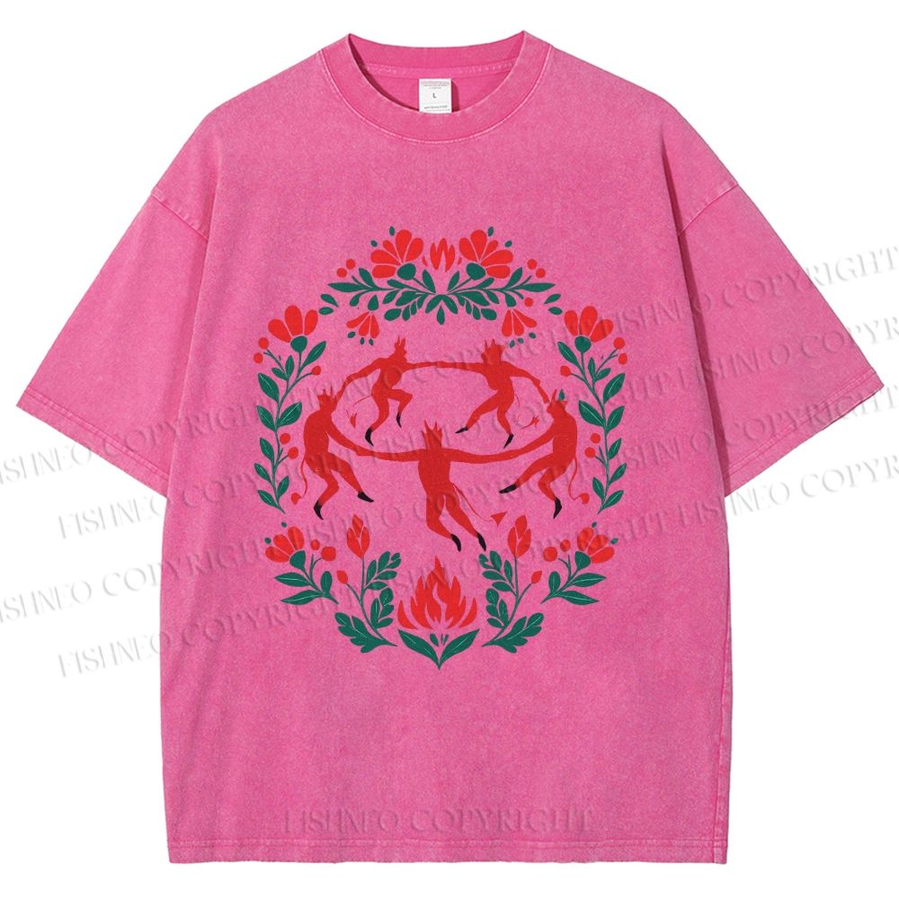 Unisex Flowers Devil Dancer Printed Washed Tee